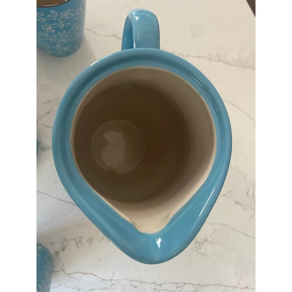 Temp-tations Floral Lace 5pc Ceramic 2qt Pitcher and 16oz Tumbler Set Sky Blue